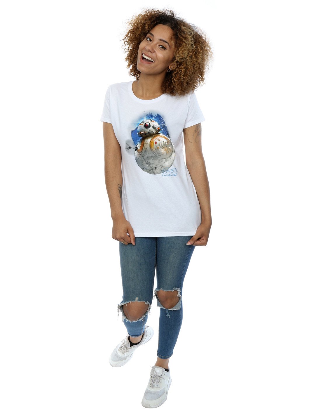 Star-Wars-Damen-The-Last-Jedi-BB-8-Brushed-T-Shirt-Medium-Wei