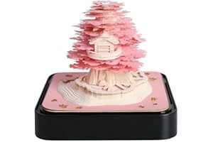 Wokii Calendario de escritorio de 2024, bloc de notas 3D con luces, arte de papel, cerezo japonés, creativo, escultura de templo del cielo, decoración del hogar, regalo, idioma español no garantizado