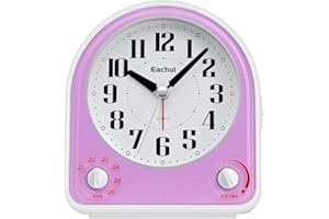 Eachui Analog Wecker mit 7 Alarmtöne, Nachtlicht, Snooze, Kein Ticken, Geräuschlos mit Einstellbare Lautstärke, Batteriebetrieben
