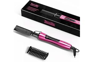 Terviiix Electric Hot Comb for Wigs, Afro Hair & Beard, Anti-Scald Pressing Comb for Natural Black Hair with Keratin & Argan Oil Infused Teeth, Temperatures Adjustable, 60 Min Auto Shut Off,Pink