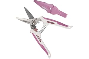 CEERAYZ 7" Notch Cisaille Multi Usage, Ciseaux industriels robustes, Cisaille de jardin pour projets DIY, bureau, lignes de production et jardinage, avec étui protecteur (Blanc Rose)