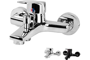 EOZAKAVOD Bateria Wannowa Jednouchwytowa Bateria do Wanny Bateria Prysznicowa Armatura Wannowa Natynkowa Armatura do Wanny Bateria Lazienkowa do Wanny do Montażu na Ścianie (Chrom)