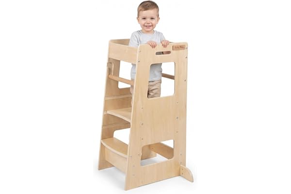 KiddyMoon Tour d'apprentissage/D'observation Montessori pour Enfant en Bois 3 Hauteurs Réglables Pieds Anti-Bascule, Naturel