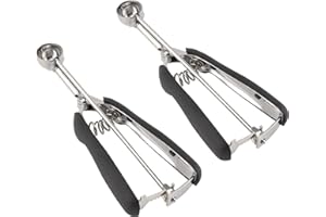 ‎TJ POP Kleines Keksschaufel-Set – 2 Stück, inklusive 1 Teelöffel/2 Teelöffel, Keksschaufeln zum Backen, aus 18/8 Edelstahl, gute weiche Griffe, schnelle Auslöseröffnung