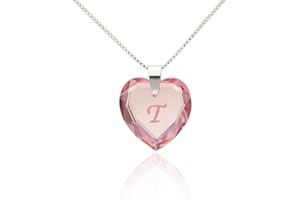 KRISTALLWERK Lieblingsstück, Kinderkette 925 Sterling Silber mit SWAROVSKI ELEMENTS Herz Anhänger Rosé AB und Buchstabengravur A - Z, Herzkette Kinderschmuck zum Geburtstag oder als individuelles Geschenk