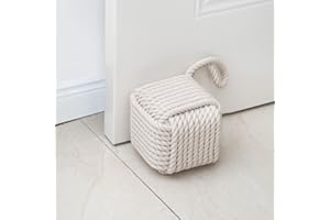 Forecronic Rope Knot Door Stop, Decorative Nautical Door Stop, Handmade with Handle, Weighted Interior Square Door Stop, Sailor Knot for Door and Window - Beige (12.7 x 12.7 cm, 2 kg)