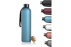 LARS NYSØM Butelka na wodę 1l | Butelka na wodę | Ultralekka flaszka sportowa | Odpowiednia do napojów gazowanych - do sportu, biura, jogi | 2 pokrywki w zestawie (Blue - Gold, 1000ml)