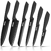 D.Perlla Professional Kitchen Knife Set 6 Pieces Stainless Steel Knives Chef Knife Ergonomic Handle, Black