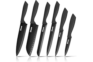 D.Perlla Profesjonalny zestaw noży kuchennych 6 sztuk noży ze stali nierdzewnej nóż szefa kuchni ergonomiczny uchwyt, czarny