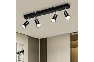 Ketom Adjustable 4 Way Ceiling Spotlight Fitting - GU10 LED Ceiling Light Rotatable - Indoor Spotlights Ceiling Lights Mini Design - Modern Matte Black Metal Ceiling Spotlight - Bulb Not Included