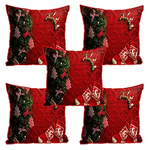 DreamVio Jute Exclusive Merry Christmas Decorative Throw/Pillow Covers, Cushion Covers for Gifting, Living Room, Bed Room, Sofa,Chairs Pack/Set of 5 (Multicolour, Size 16 x 16 Inches)