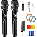 Microphone Sans Fil, Double Microphone Karaoké, Double Portable Micros Dynamiques Avec Récepteur, Microphones A Main Sans Fil Rechargeable Pour Églises, Mariages, Karaoké, Chants, Fêtes, Soirées, Dj