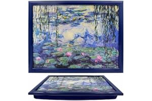 THE LEONARDO COLLECTION Lesser & Pavey Knietablett mit Gemälde-Druck, gepolstertes Knietablett mit gepolstertem Kissen, für Laptop, Getränke, Essen, Frühstück, schönes gepolstertes Knietablett für Zuhause und Büro, Claude
