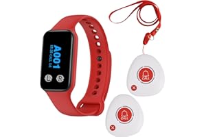 WNKRUN Wireless Caregiver Pager Calling System Call Button Nurse Alert System with 1 Watch Pager and 2 2-Key Call Buttons