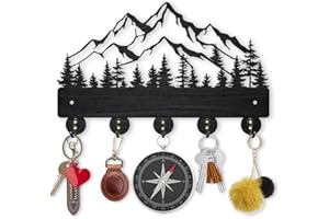 MAYJOYDIY Wood Mountain Forest Key Holder for Wall 30×19cm Forest Landscape Key Rack Organizer Key Hook 5 Alloy Hooks Home Art Decor Gift Wall Hanger for Entryway Kitchen Hallway