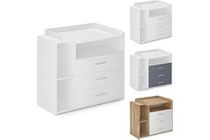Infantastic® Commode à Langer - avec 3 Tiroirs et 3 Compartiments Ouverts, 113 x 53 x 101,6 cm, MDF, Couleur au Choix - Table, Plan à Langer, pour Bébé, Chambre d'enfant (Blanc)