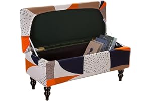 RTSFKFS Elasticizzato Copri Pouf Rettangolare Apribile, Copri Ottomano Pouf Rettangolare Contenitore Copri Pouf Poggiapiedi Copertura per Cassapanca Fodera Panca Pieghevole,Milky,bMedium ( Color : #12 , Size