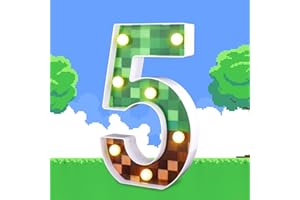 BTFO Podswietlany Numer Pikselowy, 21,8cm Wzór Pikselowy LED Swiecace Numery Dekoracja Imprezy z Gra Pikselowa Dekoracja Swietlna z Wzorem Pikselowym do Przyjecia Urodzinowego Weselnego (Numer 5)