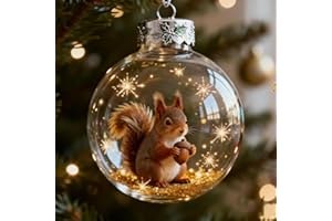 GENERIC 2026 Wildlife Wonders Collection Crystal Glass Ornament, Vivid 3D Animal Squirrel Christmas Decoration, Clear Plastic Xmas Balls, Luxury Winter Tree Decor Sparkling Star Accents,Holiday Ornaments