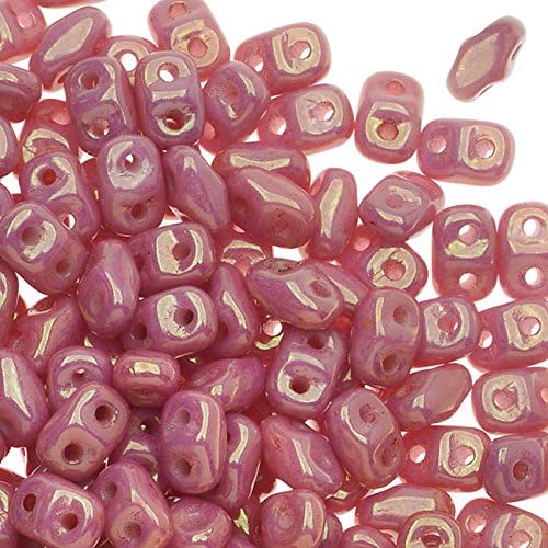 Czech Glass MiniDuo, 2-Hole Seed Beads 4.5x3mm, 8 Gram Tube, Chalk Red Luster