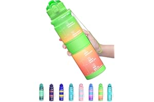 Coolfel Borraccia 1 litro/500ml, Bottiglia d'acqua Motivazionale con Segni di Tempo, Borraccia Palestra A Prova di Perdita senza BPA Plastica per Bambini, Scuola, Ciclismo Sportiva, Sport