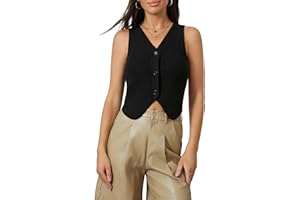 Felcia Knitted Waistcoats for Women V-Neck Button Down Lightweight Cardigan Sweater Sleeveless Cropped Tank Tops Gilet Outerwear