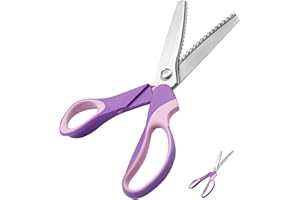 HOLLYLIFE Ciseaux cranteurs 23,5 cm Ciseaux de couture professionnels en acier inoxydable pour travaux manuels, pour cuir, coton, papier, tissu (Mauve)