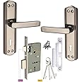 Chitra Steel IMH305KY Mortise Handle Door Lock Set with Single Turn 6 Lever Lock and 3 Keys (7 Inch, Black Silver Matt)