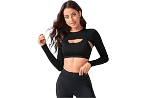 GORGLITTER Super Crop Top Långärmad T-shirt kort topp sport yoga topp rund krage toppar