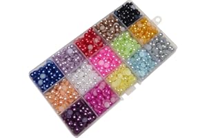Chenkou Craft 1800 cuentas de media perla surtidas, 15 colores, parte trasera plana, para manualidades, manualidades y caja de plástico (7 mm)