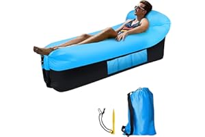 EVOLPOR Inflatable Lounger air sofa, 2024 Upgrade Inflatable Sun Lounger with Carry Bag, Waterproof Leak Proof inflatable air lounger Lazy Bag, Air sofa with Headrest for Swim, Camping, Beach, Hiking, Travel