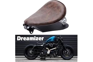 DREAMIZER Motorcycle Leather Bobber Seat, Retro Motorcycle Solo Seat With Spring Bracket Base Plate Replacement for Sportster XL883 1200 48 Chopper Custom