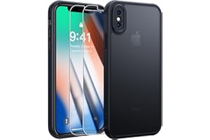 FLLAO Coque Compatible avec iPhone X/XS et 2 Pièces Verre Trempé, Protection Antichoc Qualité Militaire, Anti-Jaunissement étui de Housse Arrière Translucide Givrée. (Noir)