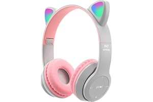 arVin Kinder kopfhörer, Kinderkopfhörer mit LED Leuchten und Mikrofon, steckbar, TF Karte verwenden, faltbares drahtloses Bluetooth Stereo Headset-Grau