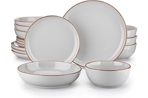 vancasso Dinner Sets, Nymph Grey Plates and Bowls Set, 16-Piece Color Glaze Crockery Set with 10.5in Dinner Plate, 8in Salad Plate, 1340ml Pasta Bowl and 800ml Cereal Bowl