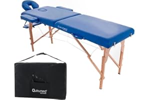 Quirumed Lettino da massaggio pieghevole in legno Easy, colore blu, 194 x 70 cm, lettino da massaggio, massaggio fisioterapico, similpelle, testa articolata, altezza regolabile, 2 sezioni