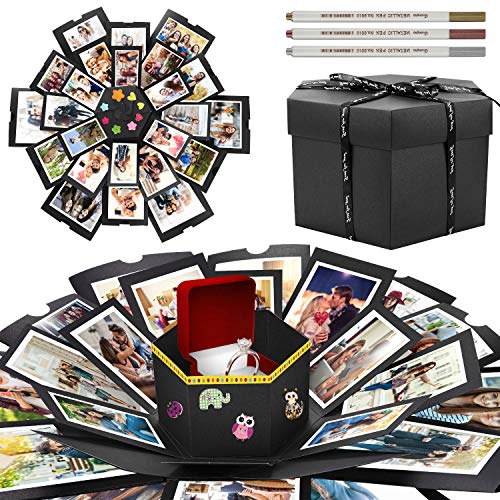 WisFox Explosion Box, Creativo Fai Da te a Sorpresa Esplosione Regalo Scatola Amore Memoria, Scrapbooking Photo Album Gift Box per il Compleanno di San Valentino Anniversary Wedding di Natale(3 Penna)