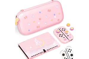 BelugaDesign Pack Sailor Moon | Rose Pastel Carry Case Shell Cover Thumb Grips | Ensemble de Protection de Voyage Mignon Kawaii Japonais Anime | Compatible avec Nintendo Switch OLED