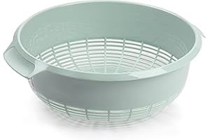PLASTIFIC 23cm Plastic Colander Food Sieve Strainer Basket for Food Washing Draining Pasta Spaghetti Rice Salad Vegetable Kitchen Cooking Hobby Design 2 (Mint Green)