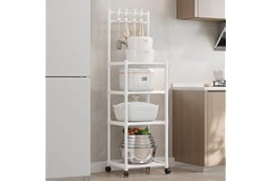 Lycasia 4-Tier Kitchen Baker's Rack, Wire Shelving Unit Metal Shelf Rack on Wheels, Utility Storage Pantry Shelves Free Standing Industrial Organizer for Kitchen,Pantry,Bathroom 42 x 34 x 130CM White