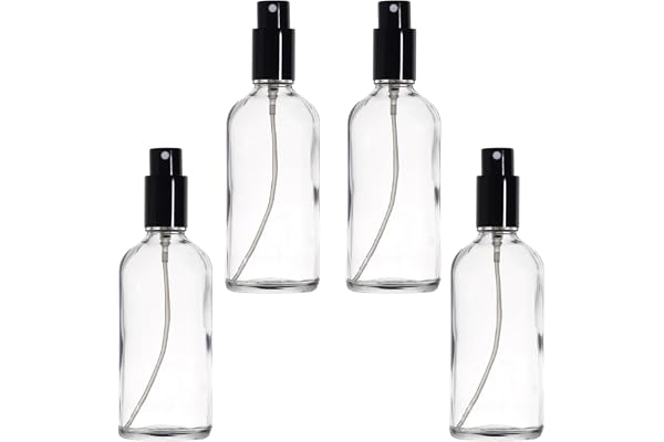 YIZHAO Flacon Spray Vide 100ml, Transparent Bouteille Spray Verre, avec Brouillard de Pulverisateur Fine, pour Huiles Essentielles, Aromathérapie, Parfums, Nettoyage, Voyage, Pharmacie – 4Pcs