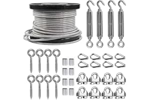 TooTaci Corde en Acier Inoxydable à Suspendre Kit, 60M/5mm Cable Acier Inoxydable 304 Revêtu PVC, avec M6 Tendeur Cable Inox Filin Acier pour Plantes Grimpante,Corde a linge,Suspension Exterieur