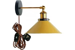 LEDSONE Modern Vintage Retro Industrial Wall Sconce Light Plug in Wall Lamp with Yellow Brass Arm, Dimmer Switch and Yellow Lamp Shade (Yellow)