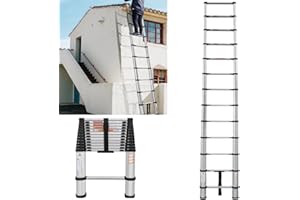 QIMU 16.4FT/5M Aluminum Telescoping Extension Ladders, Multi-Purpose Foldable Aluminum Telescopic Ladder,EN131 Standards Portable Lightweight Extension Ladder with Non-Slip Feet Max Load 330lb/150kg