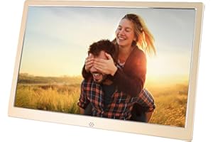 GSITUK Digitaler Bilderrahmen 12 Zoll Elektronischer Bilderrahmen Metall Hochauflösendes IPS Breitbild Display Kalender/Foto/Video mit Fernbedienung,unterstützt SD-Karte und USB Gold