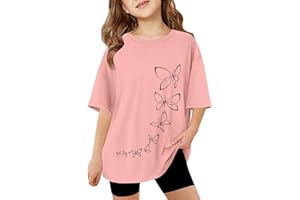SoLu DAY8 Kids Short Sleeve Butterfly T Shirts Girls Age 3-13 Years Round Neck Summer Tshirts Teenage Girls Fashion Graphic Cute Cartoon Casual Jogging Athletic School Blouse Tops