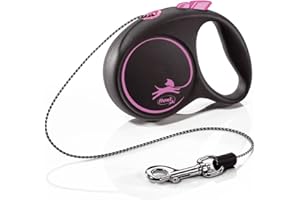 FLEXI - FU02C3-251 -S CP - Dog leash - Board leash - Cat leash - with a comfortable braking system - Black lace belt design - 3 m
