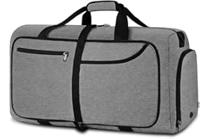 NEWHEY Składane torby podróżne dla mężczyzn, torba weekendowa, na noc, sportowa torba na siłownię z przegródką na buty, składana torba na bagaż, wodoodporna, 80 l, szara