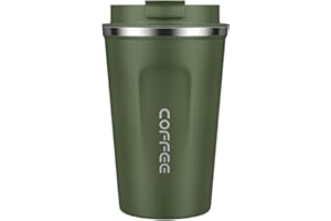 MOMSIV Coffee Cup, 380ml Vacuum Reusable Leakproof Double Wall Coffee Cup, Insulation Stainless Steel Eco-Friendly Travel Office Mug for Hot Coffee Tea and Cold Drinks (Green)