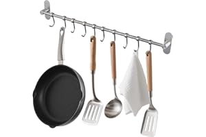 Organizer rack with 10 Hooks, Kelelife Stainless Steel Kitchen Utensil Holder, Brushed Nickel